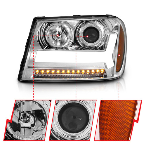 Anzo 111391 - 2006-2009 Chevrolet Trailblazer Projector Headlights w/ Plank Style Design Chrome w/ Amber
