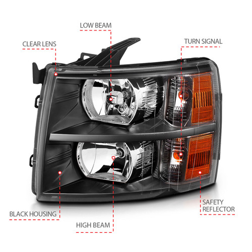Anzo 111393 - 2007-2013 Chevrolet Silverado Crystal Headlights Black Anzo 111393 - 2007-2013 Chevrolet Silverado Crystal Headlights Black