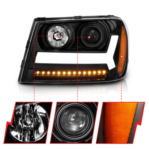 Anzo 111390 - 2006-2009 Chevrolet Trailblazer Projector Headlights w/ Plank Style Design Black w/ Amber