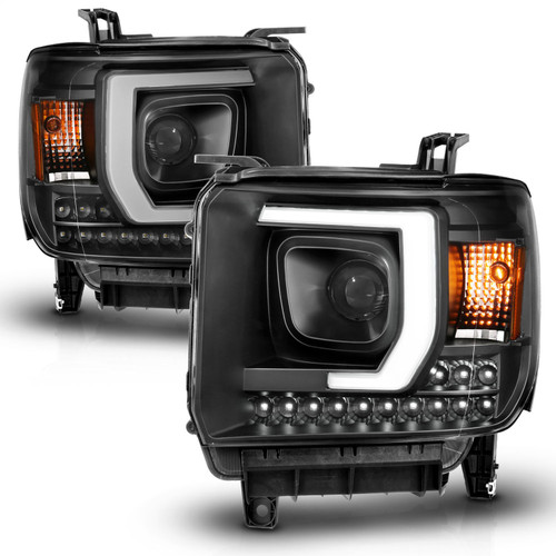 Anzo 111450 - 2014-2015 Gmc Sierra 1500HD Projector Plank Style Headlight Black W/ Drl