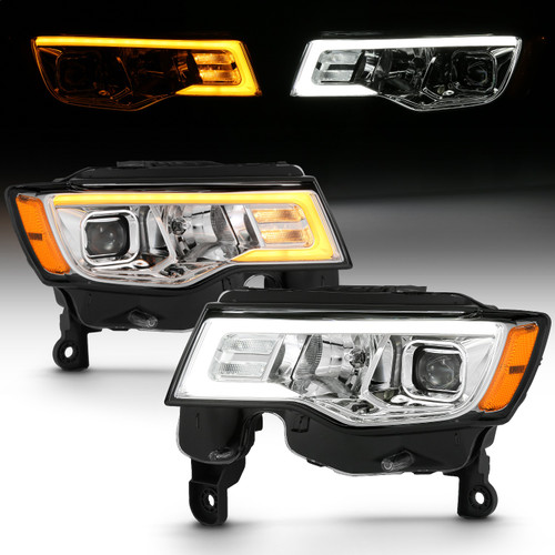 Anzo 111419 - 2017-2018 Jeep Grand Cherokee Projector Headlights w/ Plank Style Switchback - Chrome w/ Amber