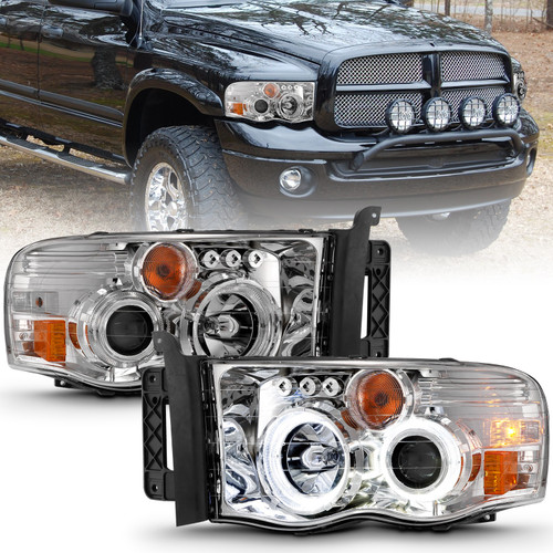 Anzo 111491 - 2002-2005 Dodge Ram 1500 Projector Headlights w/ Halo Chrome Clear Amber Anzo 111491 - 2002-2005 Dodge Ram 1500 Projector Headlights w/ Halo Chrome Clear Amber