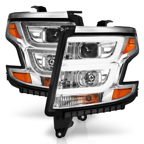 Anzo 111493 - 2015-2020 Chevy Tahoe Projector Headlights Plank Style Chrome w/DRL
