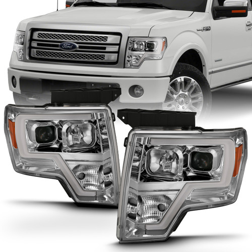 Anzo 111444 - 2009-2014 Ford F-150 Projector Headlight Plank Style Chrome Amber Anzo 111444 - 2009-2014 Ford F-150 Projector Headlight Plank Style Chrome Amber