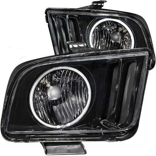 Anzo 121033 - 2005-2009 Ford Mustang Crystal Headlights w/ Halo Black (CCFL)