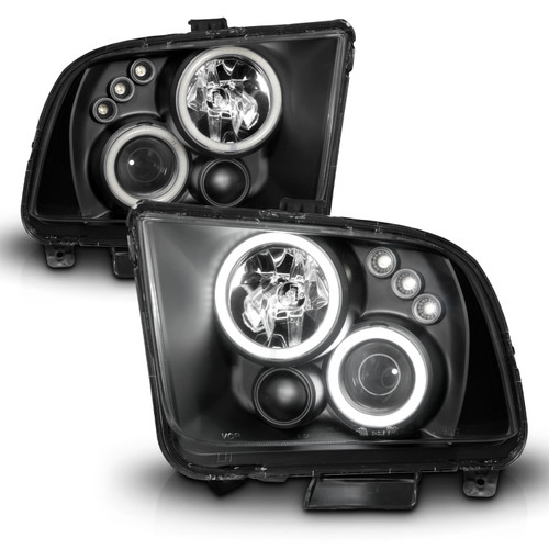 Anzo 121166 - 2005-2009 Ford Mustang Projector Headlights w/ Halo Black