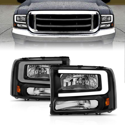 Anzo 111549 - 99-04 Ford F250/F350/F450/Excursion (excl. 99) Crystal Headlights - w/ Light Bar Black Housing