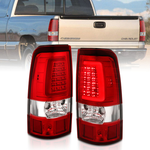 Anzo 311335 - 2003-2006 Chevy Silverado 1500 LED Taillights Plank Style Chrome With Red/Clear Lens