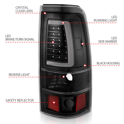 Anzo 311330 - 1999-2002 Chevy Silverado 1500 LED Taillights Plank Style Black w/Clear Lens