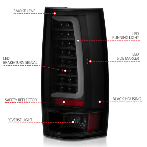 Anzo 311322 - 2007-2014 Chevy Tahoe LED Taillight Plank Style Black w/Smoke Lens