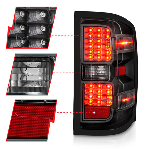 Anzo 311423 - 15-19 Chevy Silverado 2500HD/3500HD (Factory Halogen Only) LED Tail Lights Black w/Clear Lens