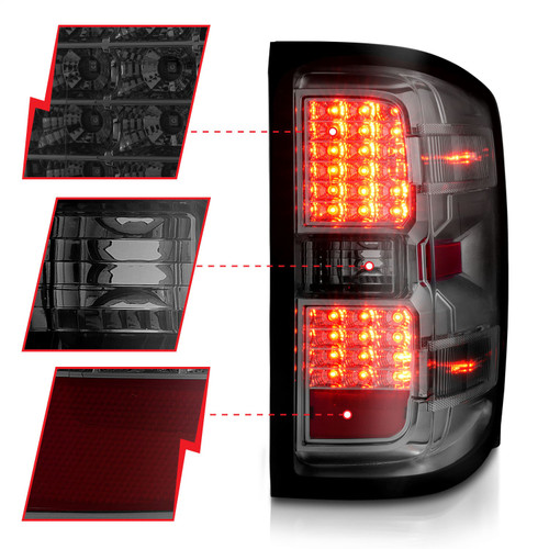 Anzo 311426 - 15-19 Chevy Silverado 2500HD/3500HD (Halgn Only) LED Tail Lights w/Smoke Light Bar & Clear Lens
