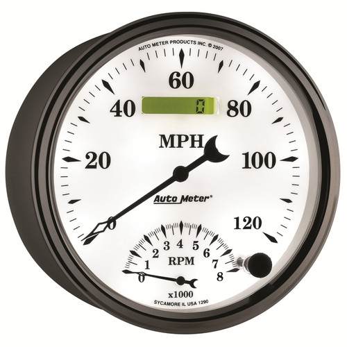 AutoMeter 1290 - Gauge Tach/Speedo 5in. 120MPH & 8K RPM Elec. Program Old Tyme White II