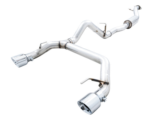 AWE 3015-32456 - 2021+ Ford Bronco 0FG Dual Rear Exit Exhaust w/Chrome Silver Tips & Bash Guard