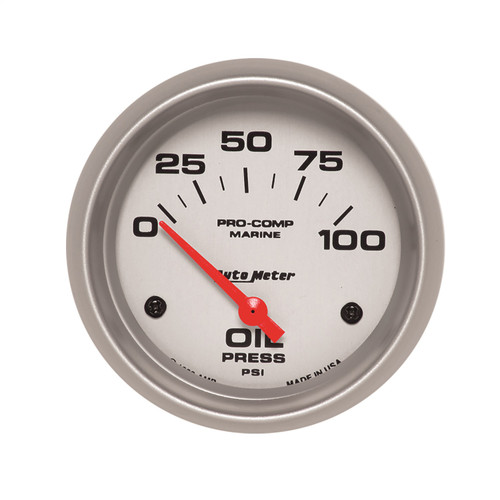 AutoMeter 200759-33 - Marine Silver Ultra-Lite 2-5/8in 100PSI Electric Oil Pressure Gauge