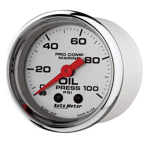 AutoMeter 200790-35 - 2-1/16 in. OIL PRESSURE, 0-100 PSI, MARINE CHROME ULTRA-LITE