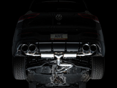 AWE 3015-42658 - MK8 Volkswagen Golf R 3in Touring Edition Quad Exhaust - Chrome Silver Tips