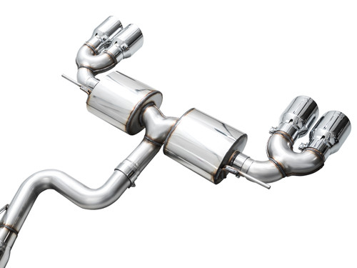 AWE 3015-42658 - MK8 Volkswagen Golf R 3in Touring Edition Quad Exhaust - Chrome Silver Tips