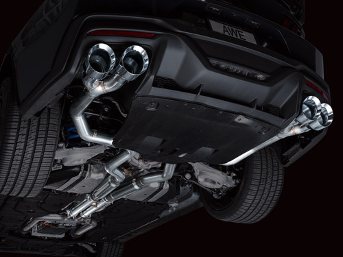 AWE 3020-42375 - 2024 Ford Mustang Dark Horse S650 RWD Track Edition Catback Exhaust w/ Quad Chrome Silver Tips