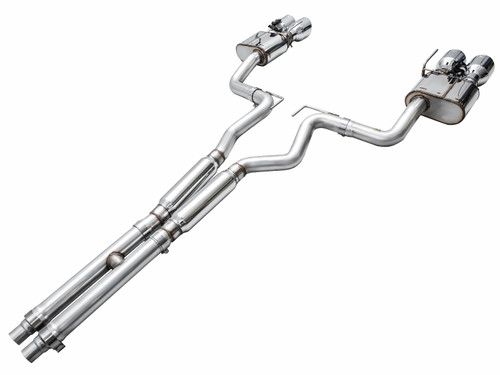 AWE 3025-42375 - 2024 Ford Mustang Dark Horse S650 RWD SwitchPath Catback Exhaust w/ Quad Chrome Silver Tips