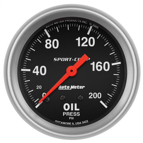 AutoMeter 3422 - 2-5/8in 200 PSI Mechanical Sport-Comp Oil Pressure Gauge
