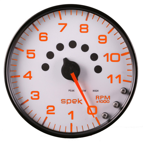 AutoMeter P23912 - Spek-Pro Gauge Tachometer 5in 11K Rpm W/Shift Light & Peak Mem White/Black