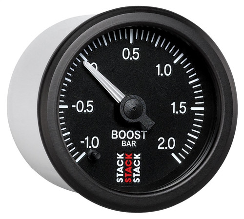 AutoMeter ST3311 - Stack 52mm -1 to +2 Bar (Incl T-Fitting) Pro Stepper Motor Boost Pressure Gauge - Black