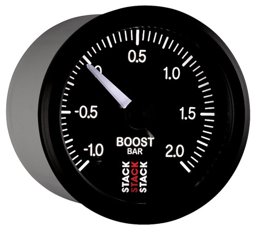 AutoMeter ST3311 - Stack 52mm -1 to +2 Bar (Incl T-Fitting) Pro Stepper Motor Boost Pressure Gauge - Black