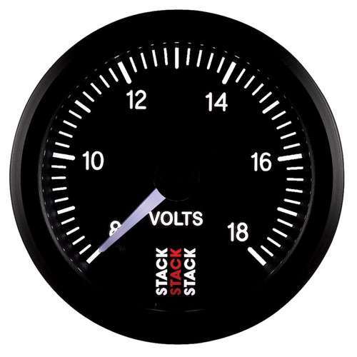 AutoMeter ST3316 - Stack 52mm 8-18V Pro Stepper Motor Battery Voltage Gauge - Black