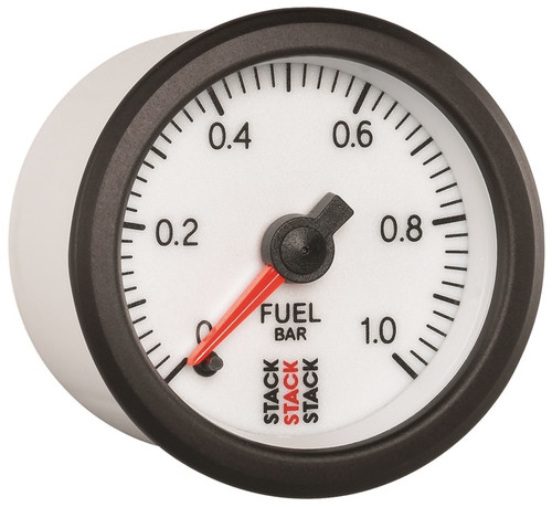 AutoMeter ST3353 - Stack 52mm 0-1 Bar M10 Male Pro Stepper Motor Fuel Pressure Gauge - White