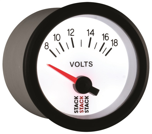 AutoMeter ST3266 - Stack 52mm 8-18V Electric Battery Voltage Gauge - White