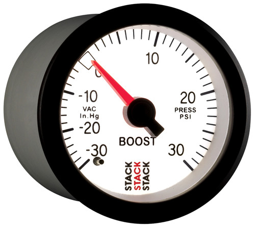 AutoMeter ST3162 - Stack 52mm -30INHG to +30 PSI (Incl T-Fitting) Mechanical Boost Pressure Gauge - White