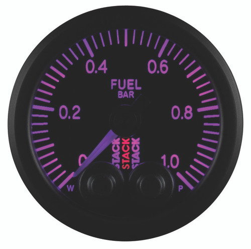 AutoMeter ST3503 - Stack 52mm 0-1 Bar M10 Male Pro-Control Fuel Pressure Gauge - Black
