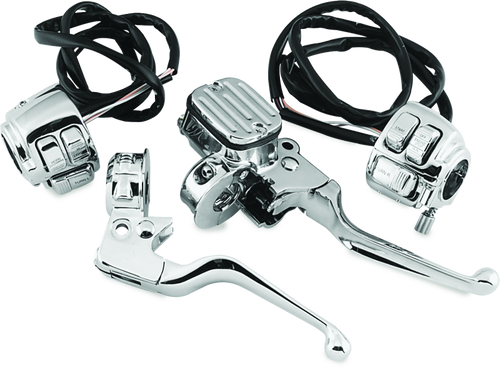 Bikers Choice 601718 - 96-05 Big Twin 9/16in Bore Chrome Handlebar Control Kit With Chrome Switches