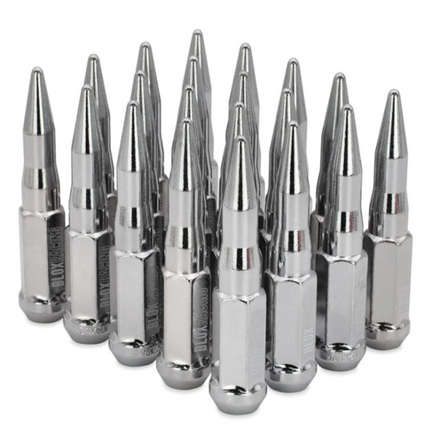 BLOX Racing BXAC-00158-20 - Racing Spike Forged Lug Nuts - Chrome 12 x 1.25mm - Set of 20