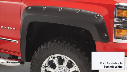 Bushwacker 40957-14 - Pocket/Rivet Style Color Matched Summit White 4-Piece Fender Flare Set for 2016-2018 Chevrolet Silverado 1500, 2017-2019 Chevrolet Silverado 2500 HD/3500 HD; Fits 78.8/97.8 In. Bed