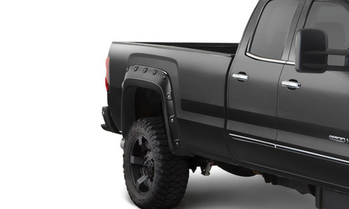 Bushwacker 40974-34 - Pocket/Rivet Style Color Matched Onyx Black 4-Piece Fender Flare Set for 2016-2018 GMC Sierra 1500 Factory Mudflaps Must Be Removed