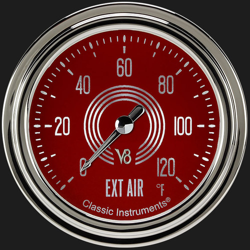 Classic Instruments V8RS399SLC - V8 Red Steelie 2 5/8" Outside Air Temp Gauge
