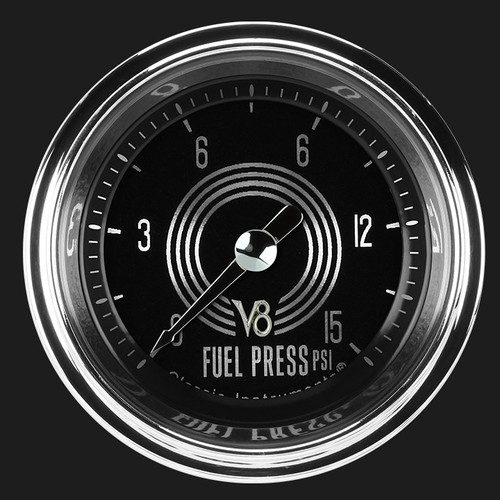 Classic Instruments V8SR145SHC - V8 Speedster 2 1/8" Fuel Pressure Gauge, 15 psi