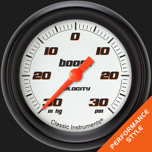 Classic Instruments VS341WBPF - Velocity White 2 5/8" Boost/Vac Gauge