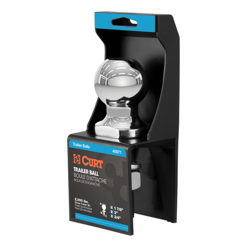 CURT 40071 - 1-7/8" Trailer Ball (3/4" x 3" Shank, 2,000 lbs., Chrome, Packaged)