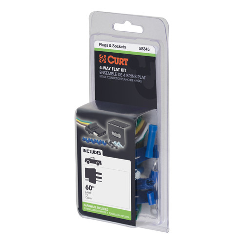CURT 58345 - 4-Way Flat Connector Socket with Hardware (Vehicle Side, Packaged)