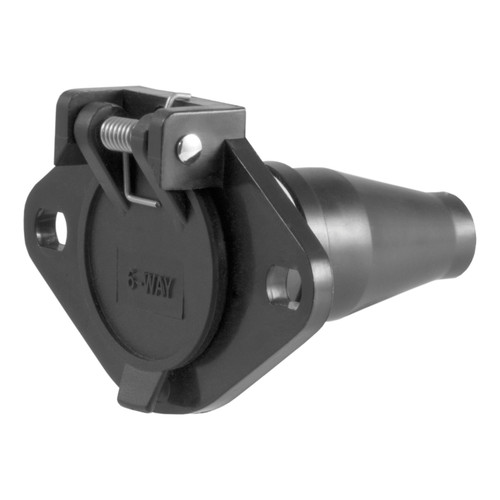 CURT 58130 - 6-Way Round Connector Socket (Vehicle Side, Black Plastic)