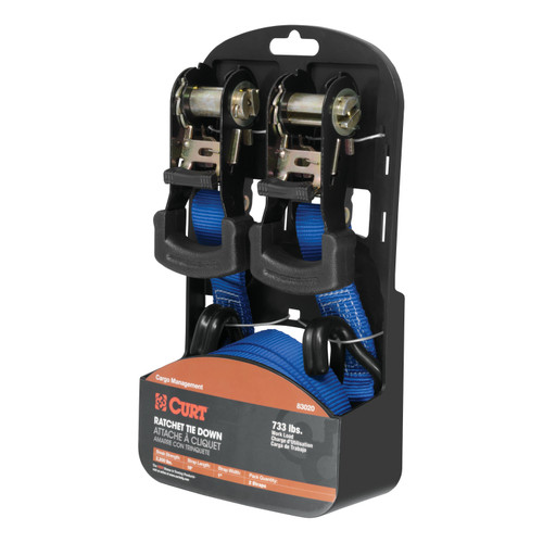 CURT 83020 - 16' Blue Cargo Straps with J-Hooks (733 lbs, 2-Pack)