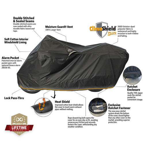 Dowco 52004-02 - Cruisers (Small/Large) WeatherAll Plus Ratchet Motorcycle Cover Black - XL