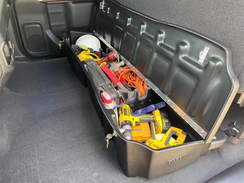 DU-HA 10410 - DÜHA Lockable Under Seat Storage fits 2019-2025 Chevy Silverado/GMC Sierra Light Duty Crew Cab & 2020-2025 Heavy Duty Crew Cab -- Black Heavy-Duty Back Seat Lockbox, Includes 2 Keys 