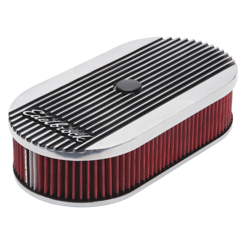 Edelbrock 4273 - Air Cleaner Elite II Oval Single 4-Bbl Carb 2 5In Red Element Polished