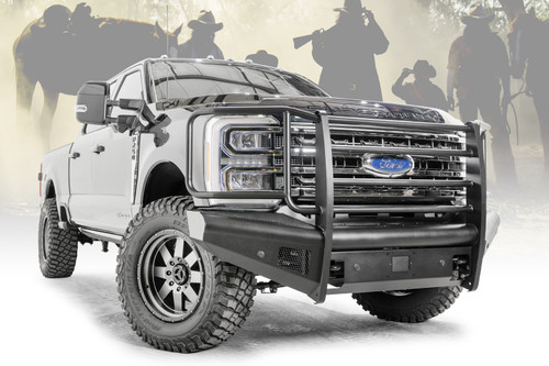 Fab Fours FS23-Q5960-1 - Elite Front Bumper; Black Steel; w/Full Grill Guard; Sensor Compatible; Black Matte;