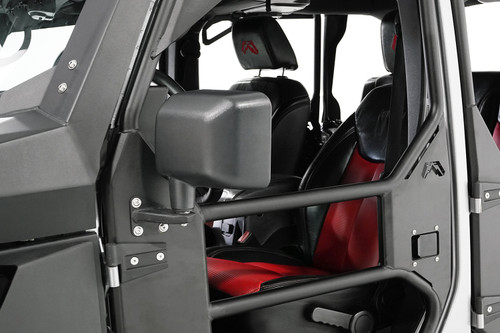 Fab Fours JK1032-1 - Door Mirror Bracket; Single Stage Black Powder Coat; Accepts OE Style Collapsible Mirrors; Height 4 in.; Width 4 in.; Length 4 in.;