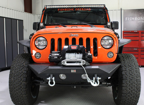 Fishbone Offroad FB22045 - Jeep JK Front Bumper 07-18 Wrangler JK Rubicon and Unlimited Steel Black Textured Powdercoat Manowar Series  Offroad